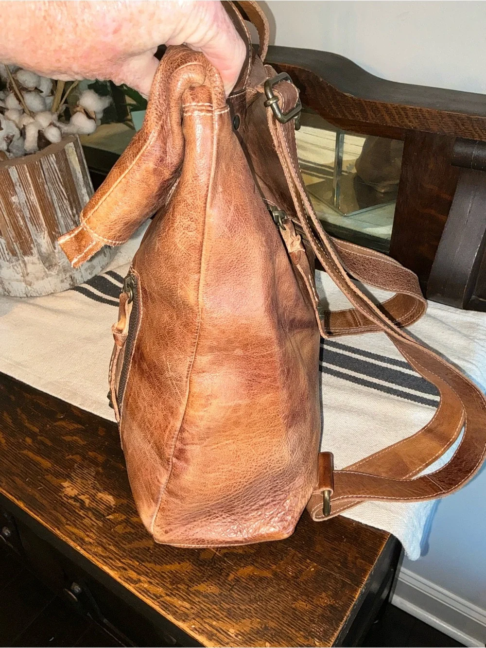 Bed Stu Leather Unisex Howie Flapover Leather Backpack Tan Rustic Retail $365
